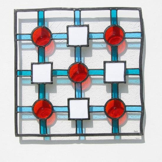 vitrail WHITE SQUARES AND ORANGES CIRCLES Leo Amery